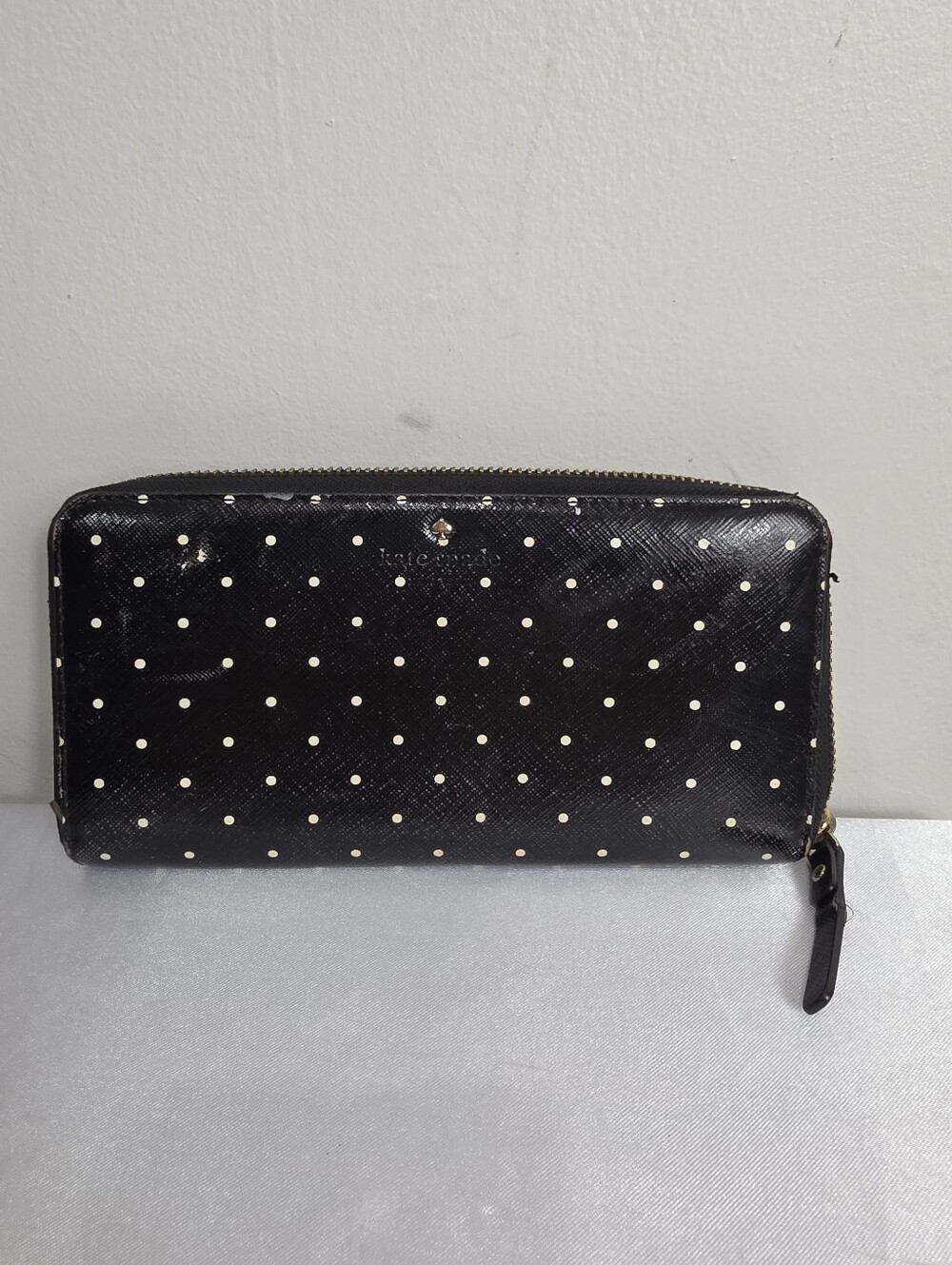 Kate Spade Black Polka Dot Zip Around Wallet